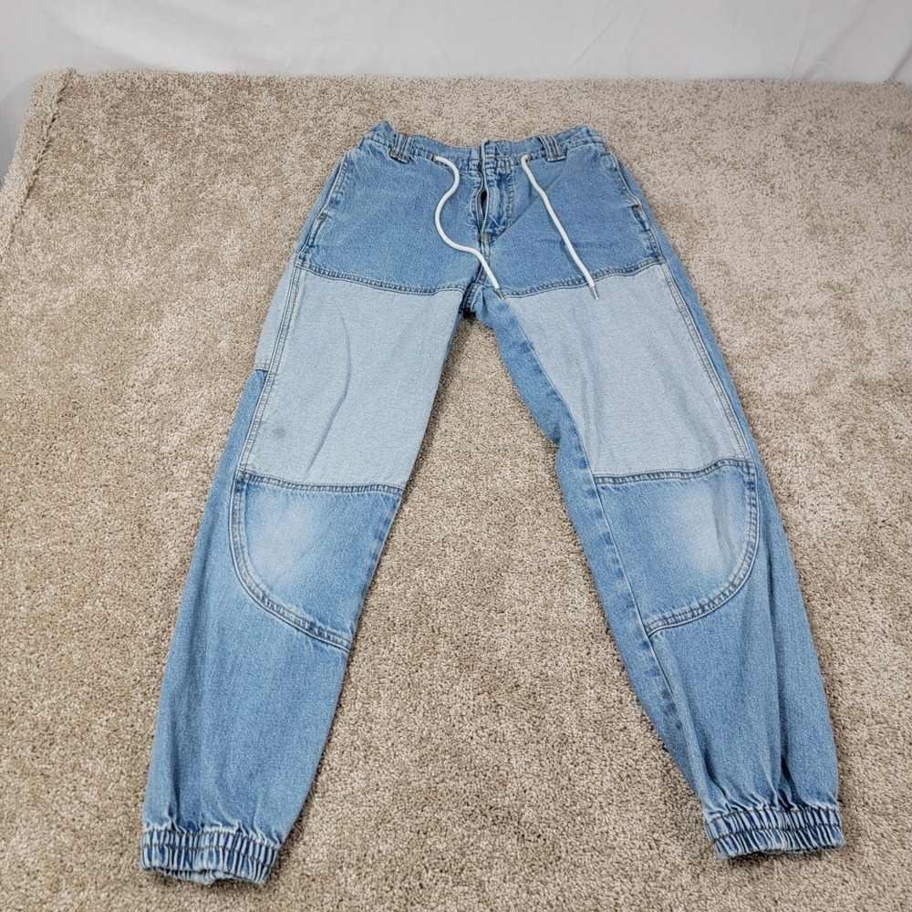 Forever 21 Woman's Denim Joggers Patchwork Drawstring 90's Style Pants Sz Small